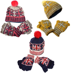 Festival Punto Lana Forro Polar Union Jack Tapas Guantes de Invierno Set - Imagen 1 de 20