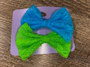 Claire’s Neon Green Blue Lace Mini Hair Bows 80’s Stranger Things Style Costume  - Picture 1 of 3
