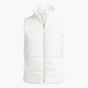 J Crew BU286 NWT Woman's Plus Size 3X White Puffer Vest Semi-Gloss Sheen Fabric - Picture 1 of 7