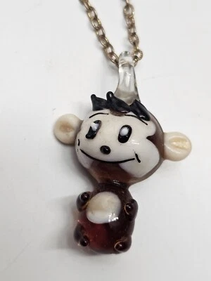 Monkey pendant brown handmade lamp work art glass  1.5" - Изображение 1 из 4