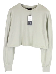 Zign Womens Cropped Sweatshirt L Light Green Long Sleeve Cotton Pullover * - Picture 1 of 9
