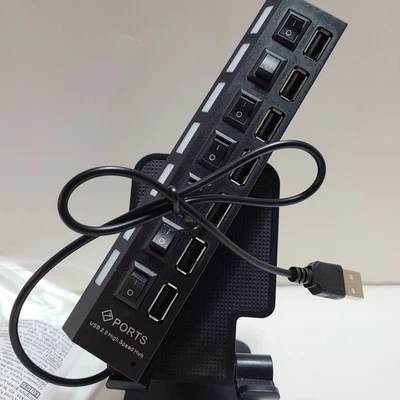 7 Port USB 2.0 Hub Splitter With Independent Off and On Switches and LED Indicat - Image 1 of 4