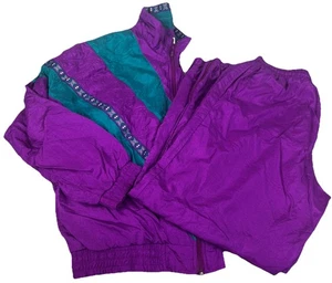 VTG Bocoo Tracksuit Purple / Teal Full Zip Windbreaker Jacket & Pants Large EUC - Picture 1 of 23