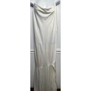 Eloquii Slip Dress 18 Drape Neck Ivory Maxi Gown Special Party Chiffon Stretch - Picture 1 of 9