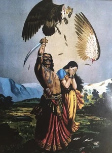 Arte impreso Ravi Varma India mito dios hindú kitsch reimpresión buitre Ravana Jatayu - Imagen 1 de 3