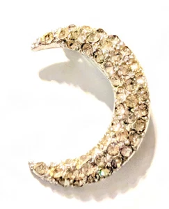 Broche prendedor vintage de diamantes de imitación de media luna, brillante 1,75" tono plateado elegante so-48 - Imagen 1 de 5