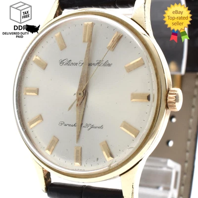 [ Exc+4 ] Citizen Super Hi-Line Mechanical White Watch 14K Gold Hand-Wind JAPAN - Image 1 of 4