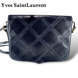 Yves Saint Laurent Vintage Leather Shoulder Bag Black YSL Logo Embossed Women - Picture 1 of 24
