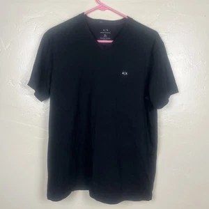 Armani Exchange Short-Sleeve Cotton V-Neck Shirt Black Size Xl Fitted - Picture 1 of 12