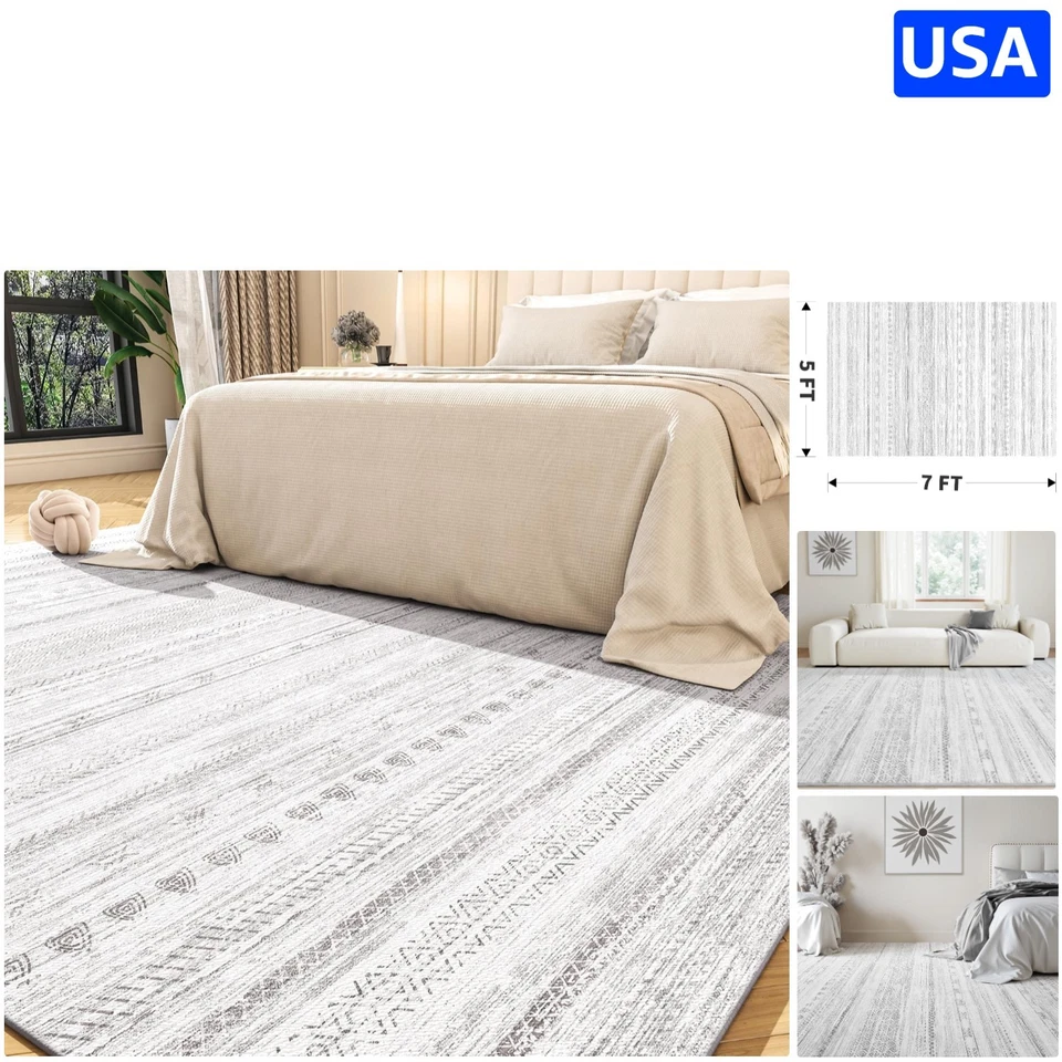 Luxurious 5x7 Moroccan Boho Rug - Stain Resistant Soft Carpet for Living Space - Image 1 of 4