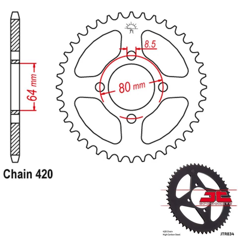 Piñones JT Piñón Trasero Acero 420 Paso 48 Dientes Yamaha RT100 (1990-2000) Foto 1 de 2