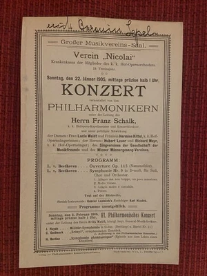 Franz SCHALK Beethoven 9th Vienna Philharmonic Concert Program 22.1.1905 - Bild 1 von 2