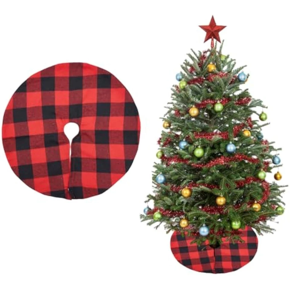 Falda Árbol Navidad Decoración 15" Mini Negro y Rojo Búfalo Cuadros X Foto 1 de 1