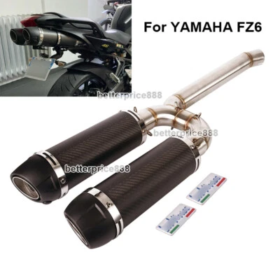 For Yamaha FZ6 2004-2011 Carbon Fiber Exhaust Pipe Muffler Middle Pipe Slip On - Image 1 of 4