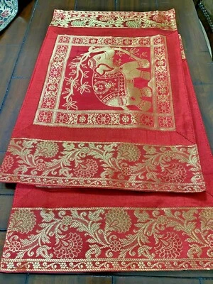 2 Table Place Mat Silk Table Decor Elephant Brocade 12 X 18 Inch Red Gold Mat - Image 1 of 4