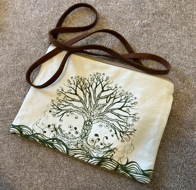 Bolso vintage de algodón orgánico con correa de cuero árbol hippie Foto 1 de 4