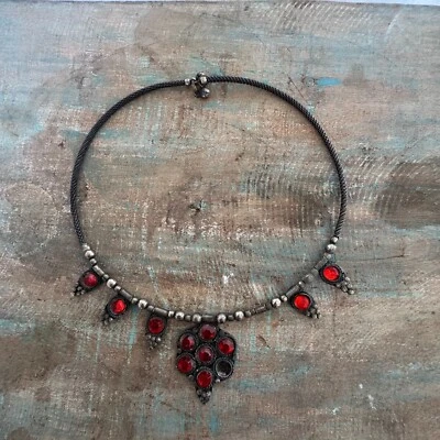 1900-е старые коллекционные немецкие серебряные и красные бусины женское ювелирное ожерелье - Изображение 1 из 4