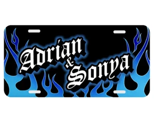 Flames Blue Personalized Monogrammed License Plate Custom Auto Car Tag Flame - Imagen 1 de 7
