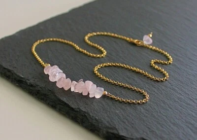 Delicados collares gargantilla barra cuentas piedras preciosas astillas lisas de cuarzo rosa sin cortar 18"" Foto 1 de 4