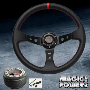 350mm Black Deep Dish Racing Steering Wheel + Hub Adapter Honda Civic 88-91 EF - Picture 1 of 1