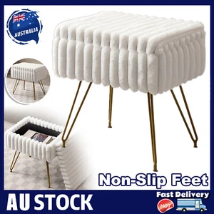 Faux Fur Vanity Stool with Storage Vanity Chair with 4Metal Legs for Makeup Room - Picture 1 of 12