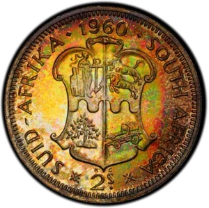 PR66 1960 South Africa Silver 2 Shillings Proof, PCGS- Pretty Rainbow Toned - Picture 1 of 7
