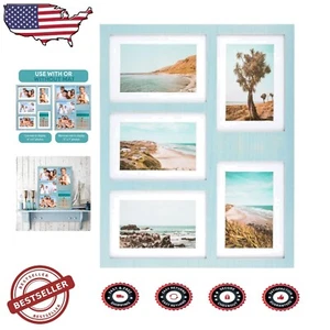 5-Photo Rustic Collage Frame in Turquoise - Easy Wall & Tabletop Display - Picture 1 of 11