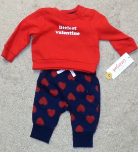Cat & Jack Newborn Baby Valentine Outfit Sweat Shirt & Pants Red Hearts New - Picture 1 of 4