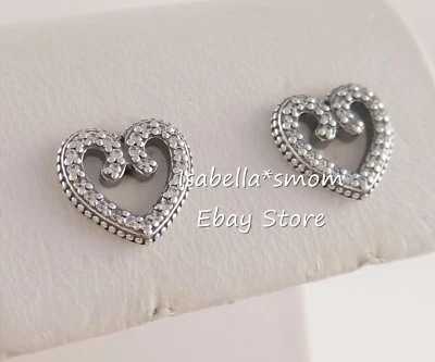 Cuore Vortici Autentico PANDORA Orecchini Argento Borchie 297099CZ Nuovo W Tasca - Immagine 1 di 4