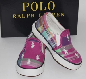 RALPH LAUREN Size 4.5 Girl's Shoes Sneaker Pink Plaid HARBOUR Pony NEW $55  - Picture 1 of 7
