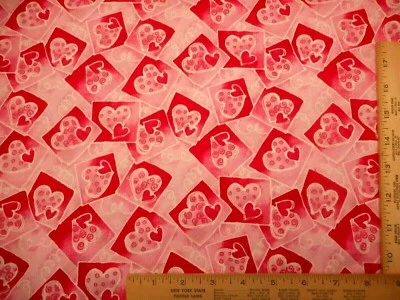 Valentine Fabric By Yard Pink Hearts White Swirls Pink Quilting Cotton Vtg - Image 1 of 2