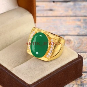 Anillo De Hombre De Plata De Ley 925 Con Ónix Verde Natural Y Baño De Oro 4862 - Imagen 1 de 4
