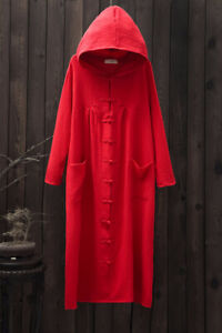 New Chinese Cotton and Linen Women's Retro Hooded Women's Cloak Gown Coat Jacket
