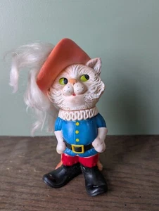 Vintage Puss in Boots Cat Rubber Squeezy Toy Doll Collectibles w/Hat Green Eyes - Picture 1 of 10