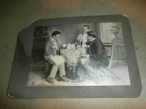 Antique 1900 Photo 3 Men Tea Party - Picture 1 of 6