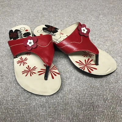 Aerosoft Red Black Cream Floral Slip-on Wedge Comfort Sandals Women Size 8  - Image 1 of 4