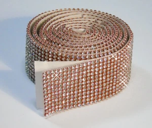 ROSEGOLD / CRYSTAL Mesh Strassband SS6 SELBSTKLEBEND 28mm / 12 Reihen - Picture 1 of 2