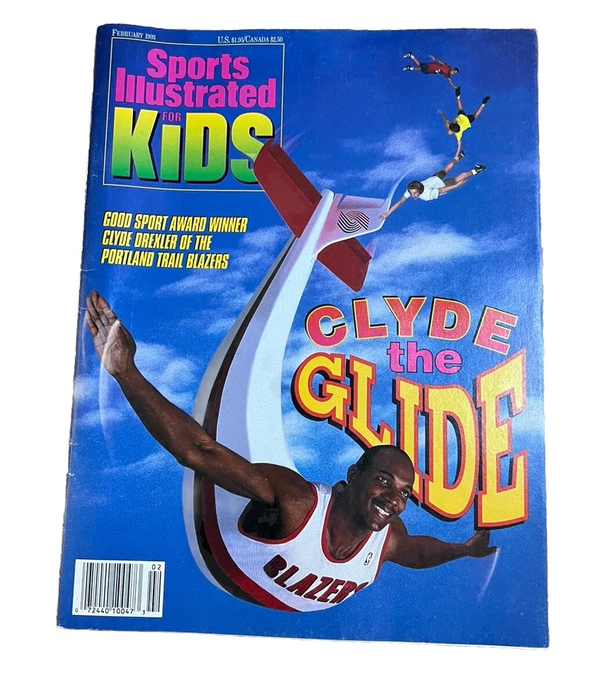 Sports Illustrated para niños febrero 1993 Clyde Drexler con hoja de tarjeta sin cortar  Foto 1 de 2