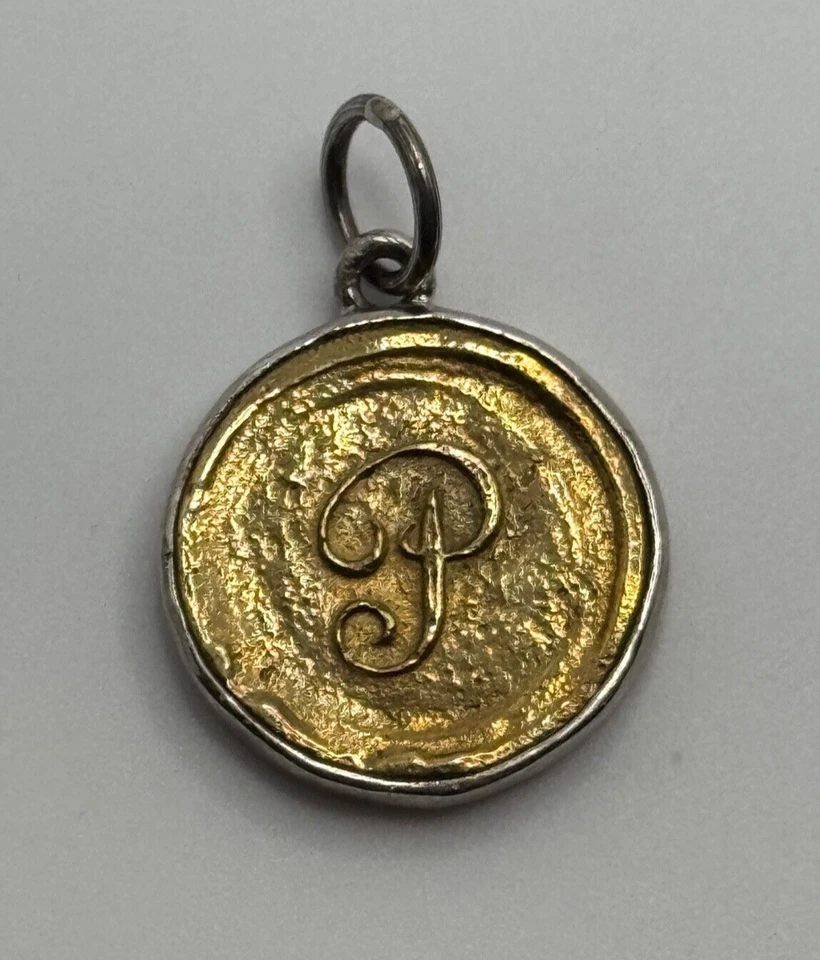 Waxing Poetic Sterling Silver & Brass P Initial Insignia Monogram Charm - Image 1 of 4