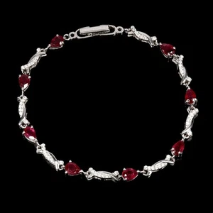 925 Sterling Silver Bracelet Pear Ruby 6x4mm Natural Gemstone Jewelry 7.5inches - Picture 1 of 13