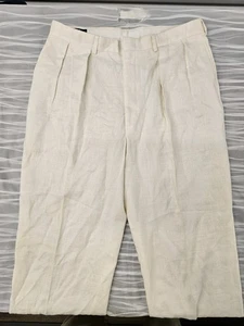 Vintage Polo Ralph Lauren Linen Dress Pants Mens 34x30 White Pleated Trousers - Picture 1 of 8