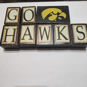 Go Hawks Iowa Hawkeyes. Wooden Blocks Party, Home Decor, Man Cave - Picture 1 of 3