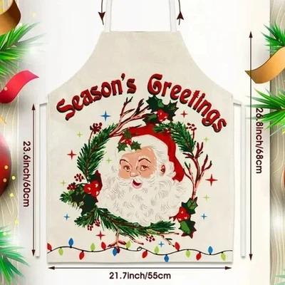 Merry Christmas Linen Blend Full Apron Old World Santa Claus NEW - Image 1 of 4