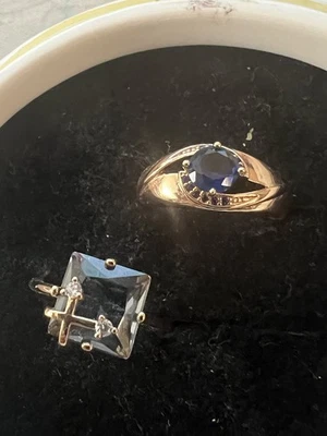 Nuevo lote de dos anillos de zafiro circón natural chapado en oro rosa de 14k talla 8 para mujer Foto 1 de 2