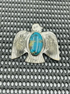 Prendedor Pacific Jewelry Company Vintage Plata Esterlina Azul Turquesa Thunderbird - Imagen 1 de 5