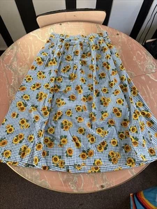 Falda De Colección CottageCore Años 90 Talla 18 Girasol Guinga Bolsillos Cintura Elásticos EE. UU. - Imagen 1 de 12