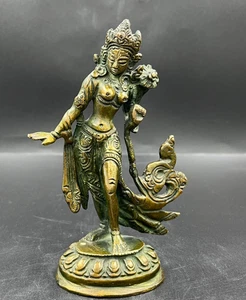 Dancing Goddess Tara Brass Statue Buddhist Deity 5 Inches - Picture 1 of 9