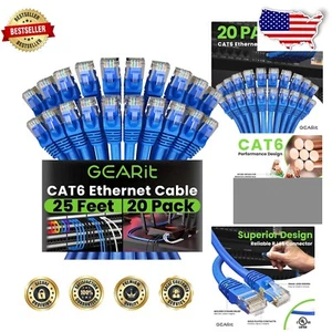 Durable 20-Pack of 25ft Cat 6 Ethernet Cables, Snagless RJ45 Connectors, Blue - Picture 1 of 11