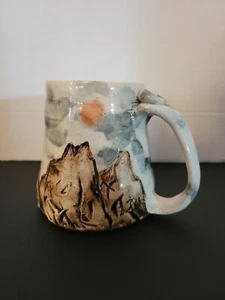 JOEL CHERRICO MOUNTAIN MUG POTTERY STONEWARE HANDMADE CERAMIC KICKWHEEL ART - Picture 1 of 5