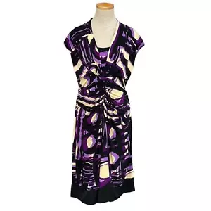 Jones New York Dress Women's 14 Purple Black NWT Midi V-Neck Professional - Picture 1 of 16